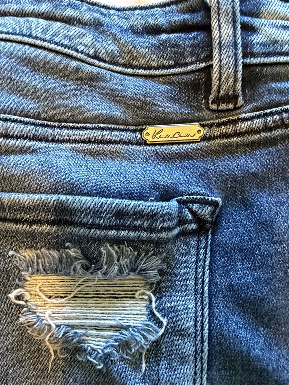 KanCan Blue Washed Distressed Denim Jeans with metal Logo Plate - Picture 2 of 12